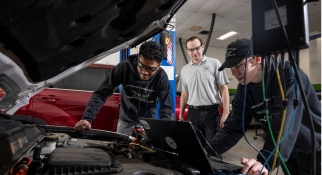 Automotive students in automotive lab