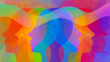 Rainbow gradient colored human profiles